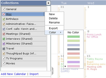 Calendar labels now available in a panel that slides out with more colors and management options.