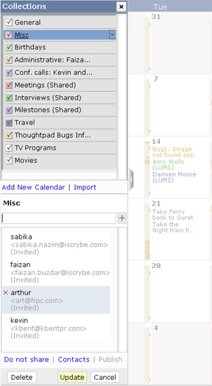 Sharing details are provided for each Calendar label. Similar sharing details are provided for Thought Streams and To-Do Lists.
